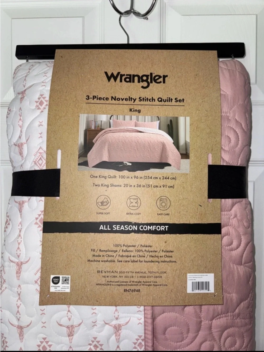 Wrangler Pink Quilted 3-Piece Quilt Set - King